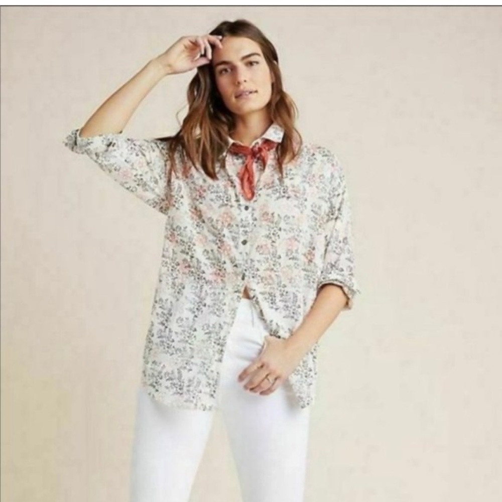 Anthropologie women’s oversized floral button-down shirt like new
